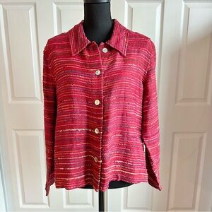 Coldwater Creek Red Silk Blend Jacket with Colorful Striping